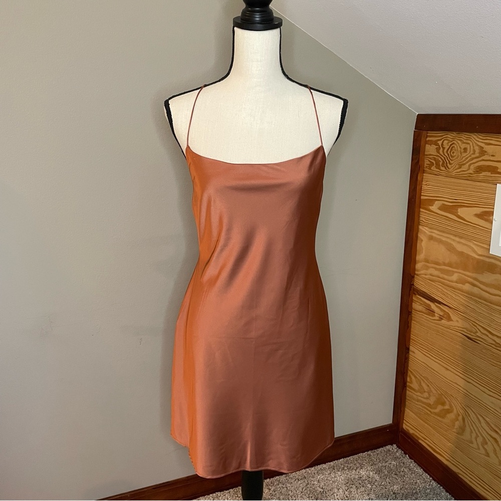 Abercrombie & Fitch Rose Gold Copper Spaghetti Strap Mini Slip Dress Medium